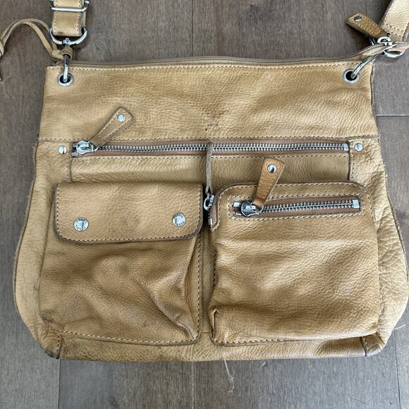 Fossil Crossbody Bag – Camel Leather –13x12 Exterior Stains - Picture 2 of 6